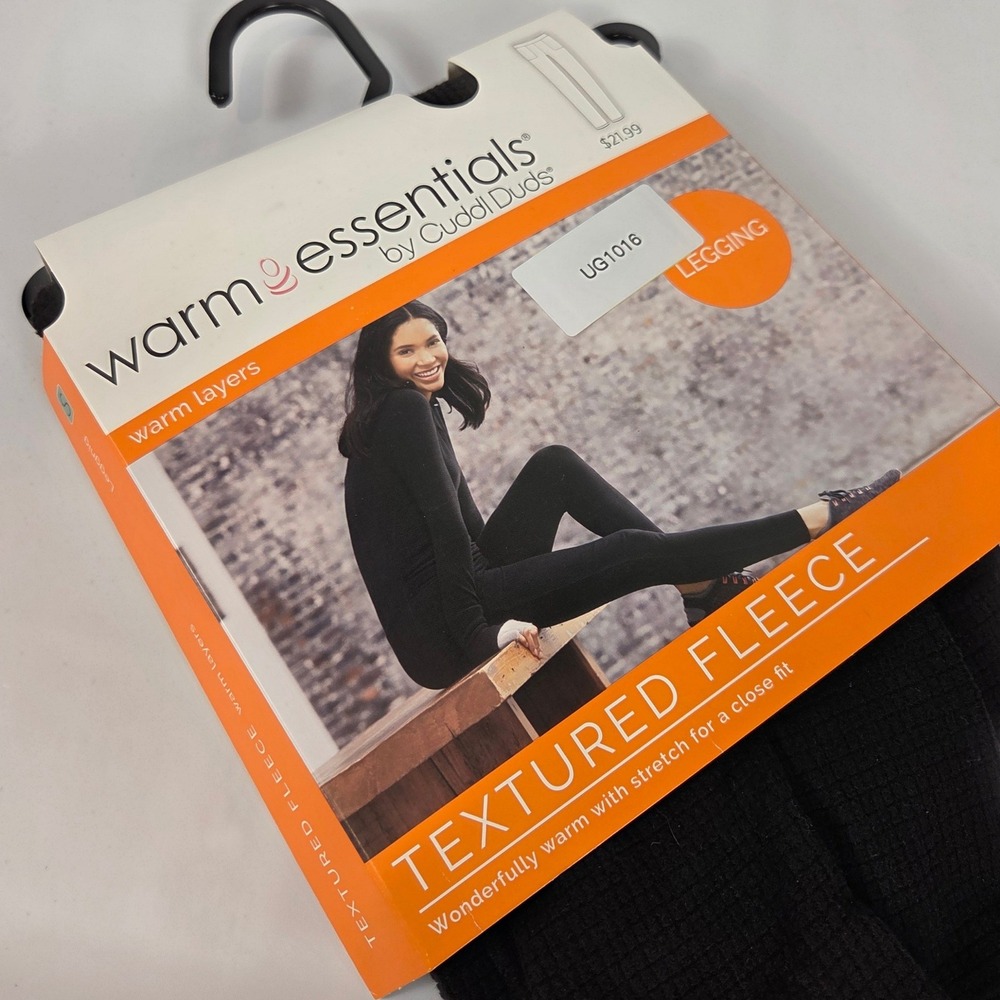 Warm Essentials Cuddl Duds Black Textured Fleece Leggings Small NIB Base Layer